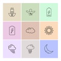 battery , moon , crecent , ecology , sun , cloud , rain , weather , eps icons set vector Royalty Free Stock Photo