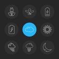 battery , moon , crecent , ecology , sun , cloud , rain , weather , eps icons set vector Royalty Free Stock Photo