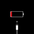 Battery need charge illustration, icon in flat style. Battery need lightning port in modern style. Low battery level. Phone, Royalty Free Stock Photo