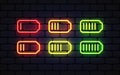 Battery neon in 3d style on dark background. Abstract illustration with battery neon. Light glowing effect. Vector