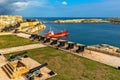 Battery of old cannons overlooking Grand Harbour in Valletta, Malta