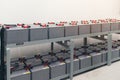 Battery pack in battery room in power plant for supply electricity in plant during shutdown phase, Rows of batteries in industrial Royalty Free Stock Photo