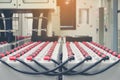 Battery pack in battery room in power plant for supply electricity in plant during shutdown phase, Rows of batteries in Royalty Free Stock Photo