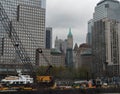 Battery Park City, view from the Hudson river ferry New York skyline crane on top of ferry Royalty Free Stock Photo