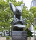 Battery park, New York, June 8,2017. East Coast Memorial, the bronze eagle erected in memory of the dead in the Atlantic during