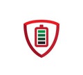 battery power protection inside shield vector icon or logo design illustration Royalty Free Stock Photo