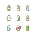 Battery problems RGB color icons set Royalty Free Stock Photo