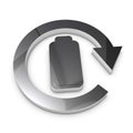 Battery Rechargeable Icon - Silver Metallic 3D Illustration - Isolated On White Background