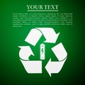 Battery with recycle symbol - renewable energy concept flat icon on green background Royalty Free Stock Photo