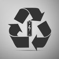 Battery with recycle symbol - renewable energy concept flat icon on grey background Royalty Free Stock Photo