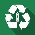 Battery with recycle symbol - renewable energy concept flat icon long shadow Royalty Free Stock Photo