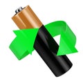 Battery Recycling Concept. Green Arrow Around Battery. 3d Render Royalty Free Stock Photo