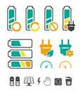 Battery recycling pictograms set