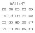 Battery related vector icon set. Royalty Free Stock Photo