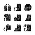 Battery reuse black glyph icons set on white space