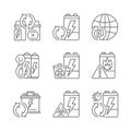 Battery reuse linear icons set