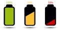 Battery Status Full, Half And Empty - Editable Vector Icons - Isolated On White Royalty Free Stock Photo