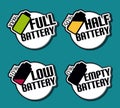 Battery Status Full Half Low Empty Stickers - Colorful Vector Illustration - Isolated On Monochrome Background Royalty Free Stock Photo