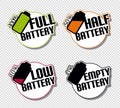 Battery Status Full Half Low Empty Stickers - Colorful Vector Illustration - Isolated On Transparent Background Royalty Free Stock Photo