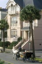 Battery Street and walkway with carriage and historic waterfront home in Charleston, SC Royalty Free Stock Photo