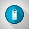 Battery symbol, flat design vector blue icon with long shadow Royalty Free Stock Photo