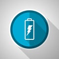 Battery symbol, flat design vector blue icon with long shadow Royalty Free Stock Photo