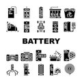 battery technology power electric icons set vector Royalty Free Stock Photo