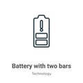 Battery with two bars outline vector icon. Thin line black battery with two bars icon, flat vector simple element illustration Royalty Free Stock Photo