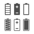 Battery vector icon set with charge level indicators