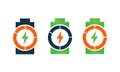 Battery vector with lightning energy icon. different color battery vector icon concept