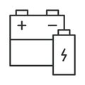 Battery waste icon in line design. battery, ewaste, recycle, hazardous on white background vector. Electronic waste editable Royalty Free Stock Photo