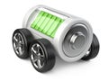 Battery on wheels with charge level. Royalty Free Stock Photo