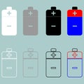 Battery white grey black blue and red icon.