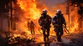 Battle Against the Flames: Firefighters Extinguishing a Burning Building