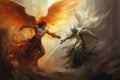 Battle between an angel and a demon. This artwork brings to life the eternal struggle between good and evil, showcasing the