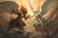 Battle between an angel and a demon. This artwork brings to life the eternal struggle between good and evil, showcasing the