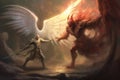 Battle between an angel and a demon. This artwork brings to life the eternal struggle between good and evil, showcasing the