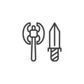 Battle ax and sword outline icon