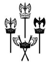 Battle axe and king crown heraldic design set