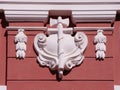 Battle axe with two blade on facade of building Royalty Free Stock Photo