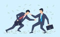 The battle of business. Businessmen are fighting for profit, money is flying. Vector illustration Royalty Free Stock Photo