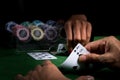 The battle in card games of blackjack at a casino with chips on Royalty Free Stock Photo