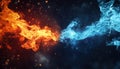 Battle Of The Elements: Fire And Ice Clash. The Power Of Heat Versus The Chill Of Cold In A Struggle. Royalty Free Stock Photo