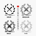 battle, emblem, game, label, swords Icon in Thin, Regular, Bold Line and Glyph Style. Vector illustration