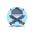 battle, emblem, viking, warrior, swords Flat Color Icon Vector