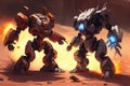 a battle of epic proportions between two futuristic robots, with each using its unique abilities to defeat the other