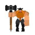 Battle gnome. Viking with beard. vector illustration