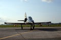 Battle plane standing on parking apron of an airport Royalty Free Stock Photo