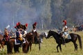 Battle scene. Borodino battle historical reenactment in Russia Royalty Free Stock Photo