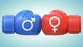 Battle of sexes, man and woman symbol on boxing gloves 3d rendering